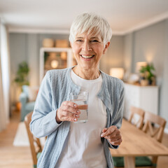 Close up portrait of one senior woman with short hair happy smile