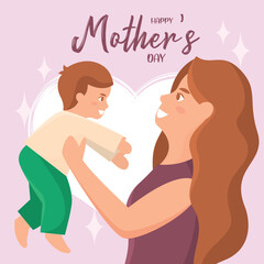 Wall Mural - Cute mother hugging her son Happy mother day Vector