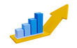 © peerapong - 3d minimal data analysis icon. soaring finances. stock up. strengthening currency. a bar graph with an arrow up. 3d illustration.