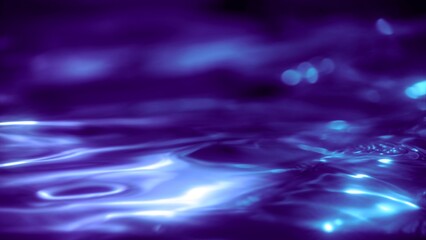 Elegant abstract close-up macro water wave loop background. Purple copy space and showcase mock-up element backdrop. 3D illustration of fluid molten shape of liquid shiny indigo ultraviolet oil surfac