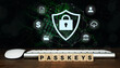 Wood block with text passkeys. The new security system, in addition to being convenient and quick to log in, is also safer than entering a traditional password.