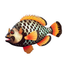 Clown Triggerfish , Isolated On Transparent Background Cutout 
