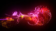 3d render. injection of fluorescent ink in water isolated on black background. Glow particles or sparks like shiny magic spell. Fantastic background for festive event. Red purple mix