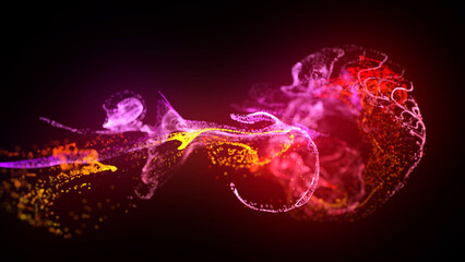 Wall Mural - 3d render. injection of fluorescent ink in water isolated on black background. glow particles or spa