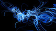 3d render. Visualization of neural network operation bg. Abstract lines of light streaks in air. Stream of lines forms curled blue lines like glow light trails. Swirling pattern like curle noise.