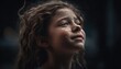 © ME_Photography - A pretty little girl looking at the rainy sky with a melancholy expression on her face, hope and faith ai, ai generative, illustration