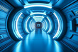 © SANGHYUN - Futuristic background science fiction interior and blue light architecture corridor. AI generative