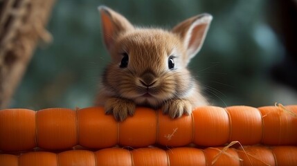 A curious bunny nibbling on a carrot. AI generated