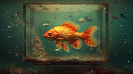 Wall Mural - A curious fish swimming in its tank. AI generated