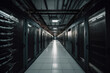 © Павло Сафонов - Artificial intelligence processing center. Corridor in the data center between the server cabinets. Ai generated.