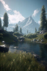 Canvas Print - Scenic view of lake and mountain generative AI