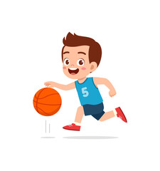 Sticker - little kid play basketball and feel happy