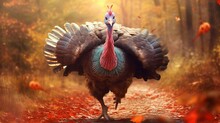 A Funny Turkey Waddling Around. AI Generated