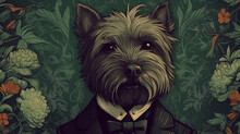 Illustration Of Wonderful Dogs Dressed In Suits. Retro, Vintage Image Background. Generated By AI.