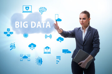 Big data concept with business people pressing virtual buttons