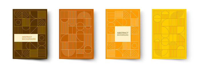 Set of minimalistic geometric posters. Modern abstract geometric patterns in Scandinavian style. Trendy covers design.