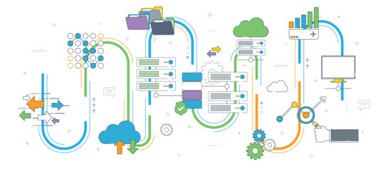 Wall Mural - big data and cloud computing banner with icons.