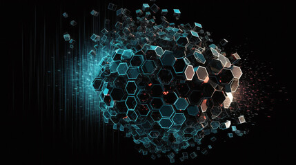 Wall Mural - Abstract Odyssey: Retro-Futuristic Images of Geometry, Light, Shadows, and Glowing Sci-Fi Shapes