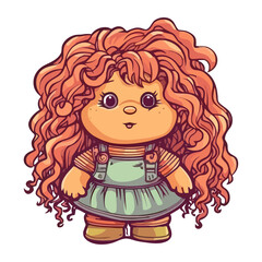 Sticker - Cheerful doll with curly hair