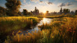 © Xavier - Photo of a meadow with tall grass, wildflowers, and a winding river in the background
