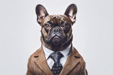 Wall Mural - Portrait of a French bulldog dressed in a formal business suit, generative ai