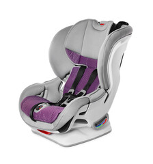 Empty modern child safety car seat on white background