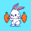 Cute Rabbit Lifting Carrots Barbell Cartoon Vector Icon Illustration. Animal Sport Icon Concept Isolated Premium Vector. Flat Cartoon Style
