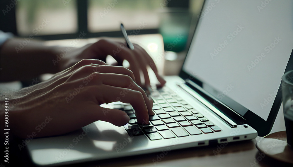 Website technical content writer typing in laptop closeup shot. People ...