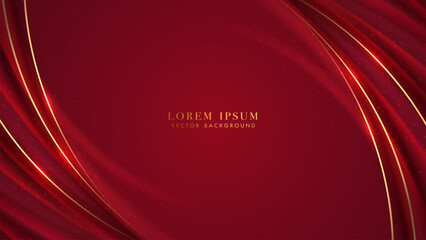 Luxury golden lines with curve light and glittering effects element decoration. Red elegant background style vector design
