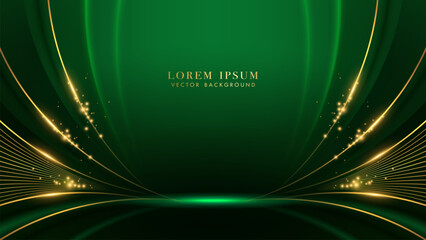 Wall Mural - luxury golden lines with curve light, glittering light effects elements. green elegant background st