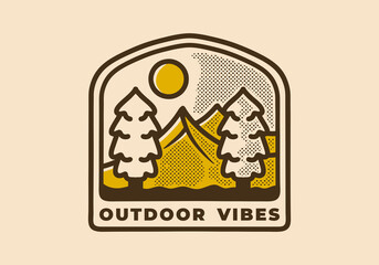 Wall Mural - outdoor badge design of mountain and pine trees