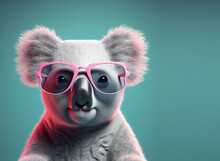 Creative Animal Concept. Koala Bear In Sunglass Shade Glasses Isolated On Solid Pastel Background, Commercial, Editorial Advertisement, Surreal Surrealism