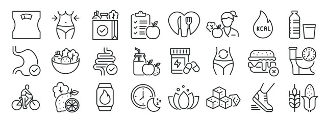 Diet and healthy life thin line icons. Editable stroke. For website marketing design, logo, app, template, ui, etc. Vector illustration.