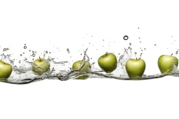 Wall Mural - green apples dropping into a pool of clear water Generative AI