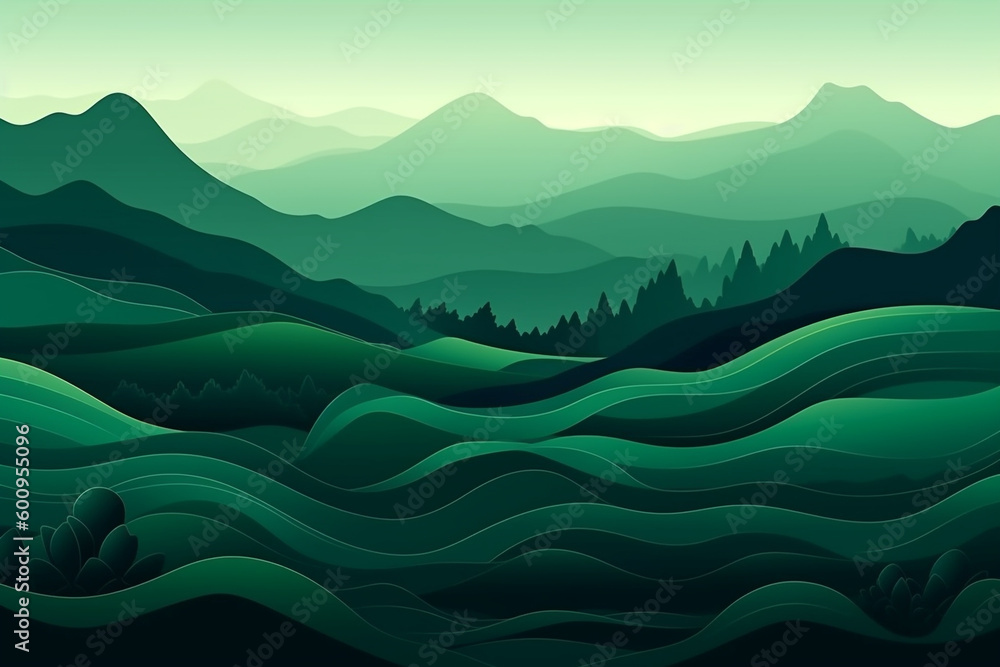 Abstract green nature landscape with mountains and hills background ...