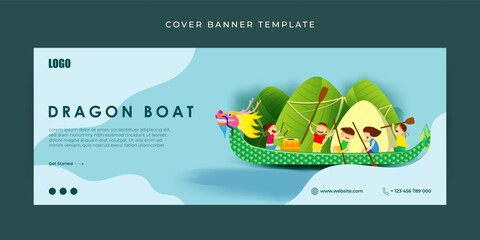 Wall Mural - Vector illustration of Happy Dragon Boat Festival Facebook cover banner mockup Template