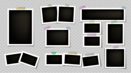 Wall Mural - photo frame collage template vector album mockup on transparent background. foto memory picture and 