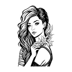 Wall Mural - Beautiful girl sketch drawing vector illustration