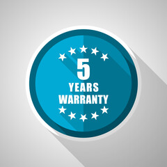 Leinwandbilder - Warranty guarantee 5 year symbol, flat design vector blue icon with long shadow