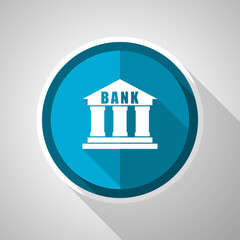 Aufkleber - Bank symbol, flat design vector blue icon with long shadow