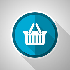 Poster - Shopping basket symbol, flat design vector blue icon with long shadow