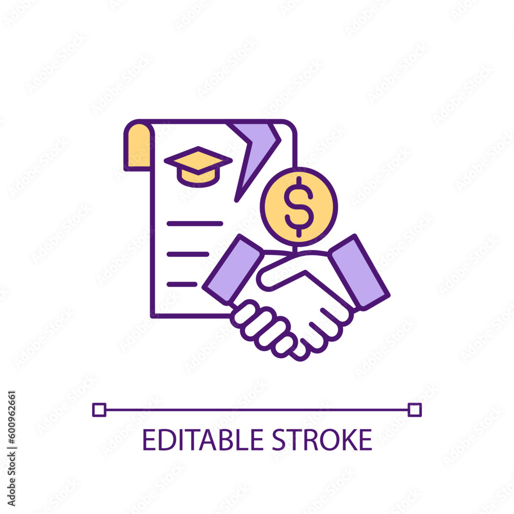 Student Financing Icon Education loan RGB color icon. Student debt. Assistance agreement ...
