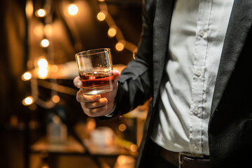 Barman pouring whiskey whiskey glass beautiful night