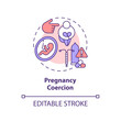 Pregnancy coercion concept icon. Violence against women. Sexual abuse. Contraceptive method. Reproductive justice abstract idea thin line illustration. Isolated outline drawing. Editable stroke