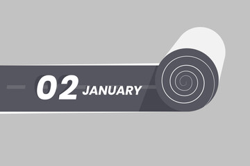 January 2 calendar icon rolling inside the road. 2 January Date Month icon vector illustrator.