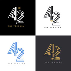 42 years anniversary vector number icon, birthday logo label, black, white and colors stripe number