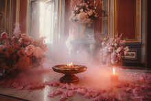 Beautiful And Sensual Ceremonial Altar With Strewn Flowers