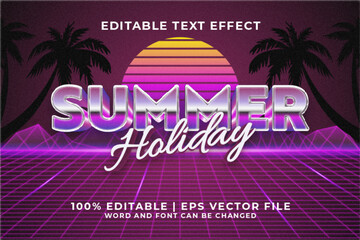 Wall Mural - Summer Holiday 3d Editable Text Effect Retro 80s Style Premium Vector