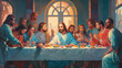 A painting of the last supper of jesus. Generative AI.