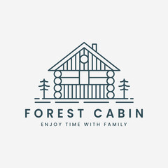 Wall Mural - forest cabin line art vector logo template illustration design, cottage house icon logo design